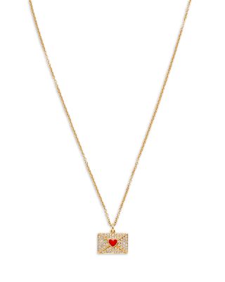 18K Yellow Gold Necklace Ma Declaration Gray Diamond & Red Heart Envelope Pendant Necklace, 16.53"