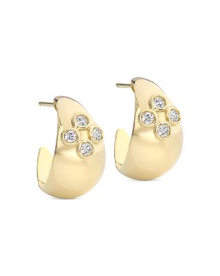 L. Klein - 18K Yellow Gold Dome Diamond Bezel Graduated Hoop Earrings