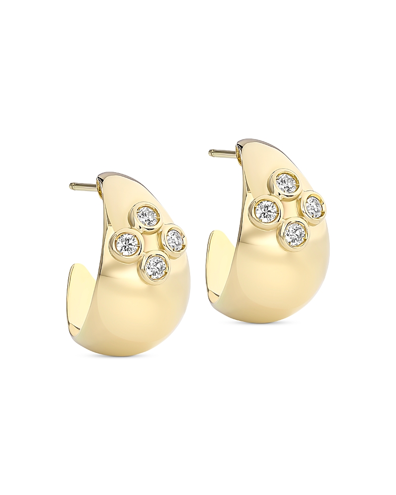 L. Klein 18K Yellow Gold Dome Diamond Bezel Graduated Hoop Earrings