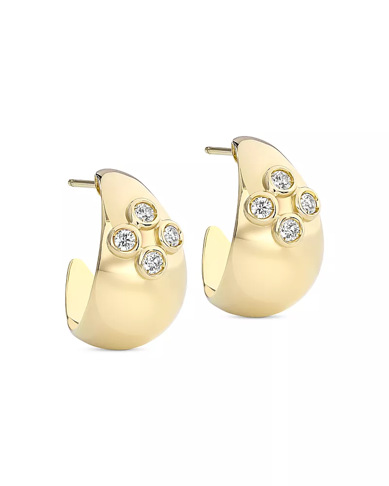L. Klein 18K Yellow Gold Dome Diamond Bezel Graduated Hoop Earrings
