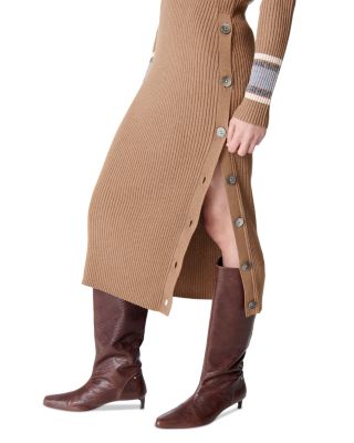 Dagmar Rib Knit Button Slit Sweater Dress
