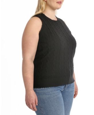 Plus Size Cotton Frayed Cable Tank Top