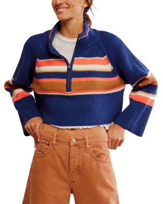 Free People - Striped Greta Half Zip Sweater