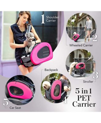  5-in-1 Pet Carrier with Backpack, Pet Carrier Stroller, Shoulder Strap, Carriers with Wheels for Dogs and Cats