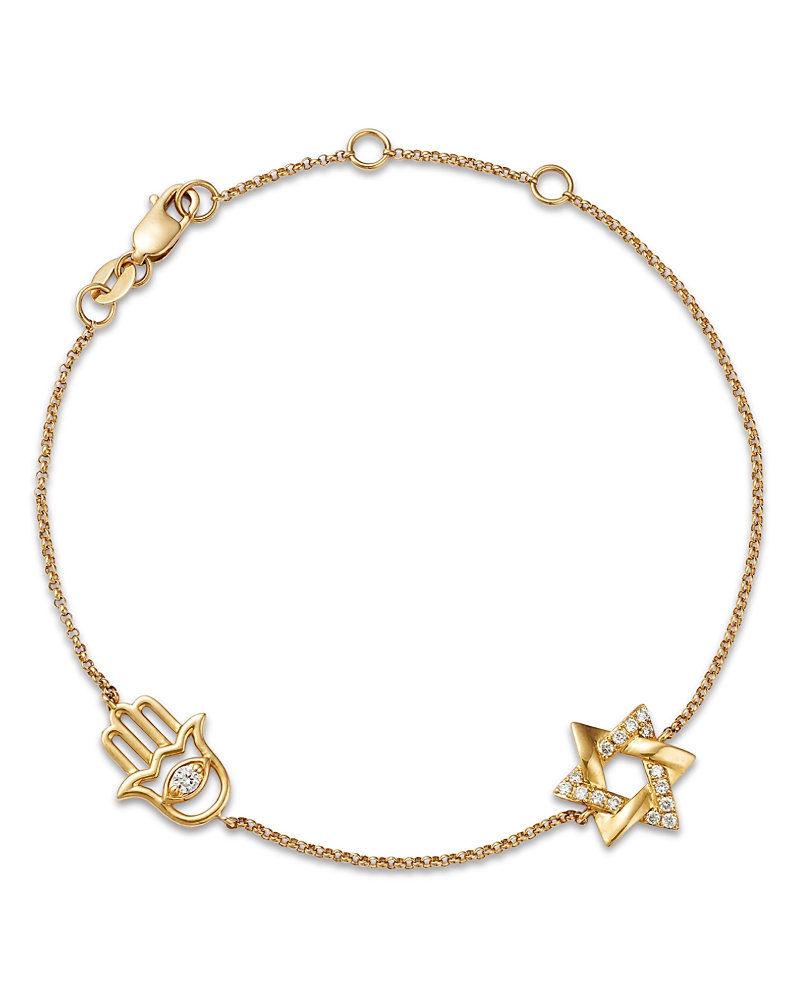 Bloomingdale's Fine Collection Diamond Hamsa Hand & Star Of David Bracelet In 14k Yellow Gold, 0.15 Ct. T. W. - Exclusive In Yellow Gold