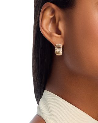 Diamond Huggie Hoop Earrings in 14K Yellow Gold, 0.32 tcw