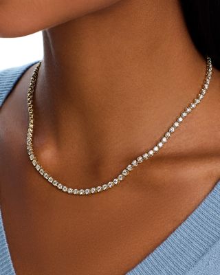 Diamond Crown Set Tennis Necklace in 14K Yellow Gold, 10.0 tcw