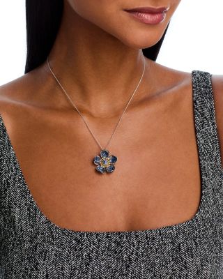 Sapphire & Diamond Flower Pendant Necklace in 14K Yellow & White Gold, 18"  