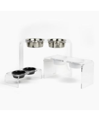 Tall Double Bowl Pet Feeder with Metal Bowls