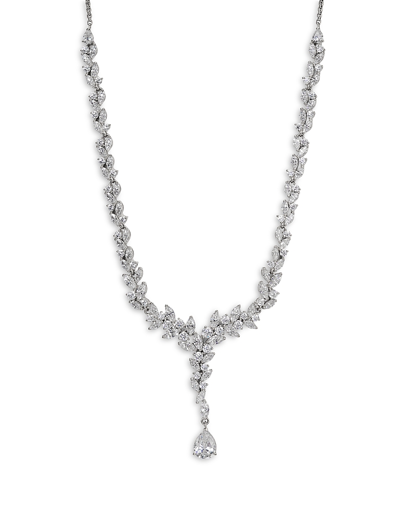 NADRI SAV CUBIC ZIRCONIA CLUSTER LARIAT NECKLACE IN RHODIUM PLATED, 16-18