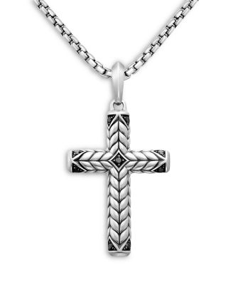 Chevron Sculpted Cross Pendant with Pav&amp;eacute; Black Diamonds 