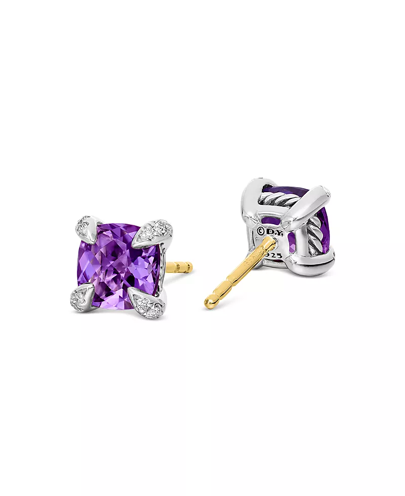 David Yurman Chatelaine Stud Earrings with Amethyst and Diamonds