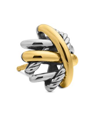 Crossover Stud Earrings in Sterling Silver with 18K Yellow Gold, 11mm