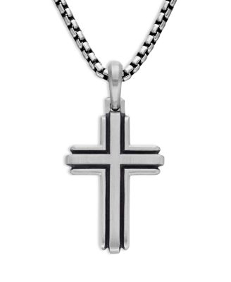 Men's Deco Cross Pendant in Sterling Silver, 34mm