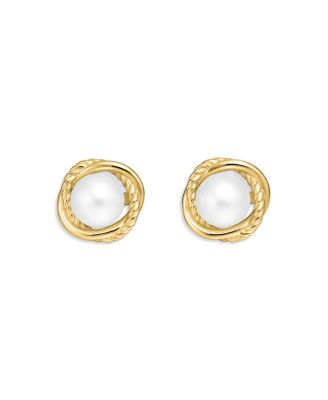 David Yurman - Crossover Infinity Pearl Stud Earrings in 18K Yellow Gold with Pearls, 10mm