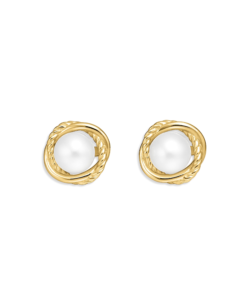 David Yurman Crossover Infinity Pearl Stud Earrings in 18K Yellow Gold with Pearls, 10mm