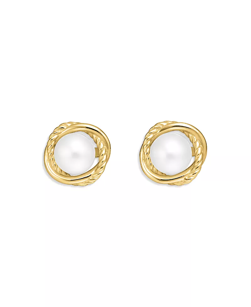 David Yurman Crossover Infinity Pearl Stud Earrings in 18K Yellow Gold with Pearls, 10mm