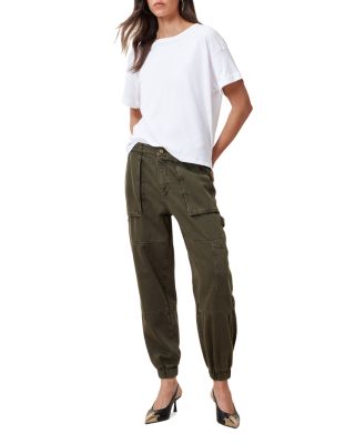 Mila High Rise Denim Trousers in Khaki Green  