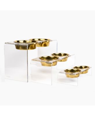 Medium Clear Double Bowl Pet Feeder, 2 Quart Bowls