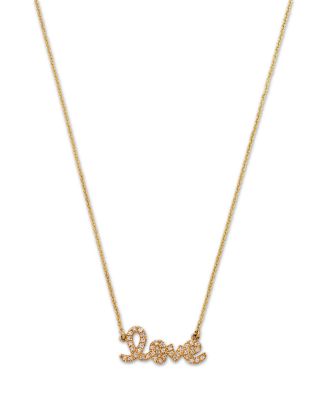14K Yellow Gold Diamond Love Script Pendant Necklace, 18"