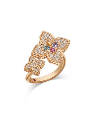 Roberto Coin - 18K Yellow Gold Venetian Princess Carnival Multi Gemstone & Diamond Double Flower Ring