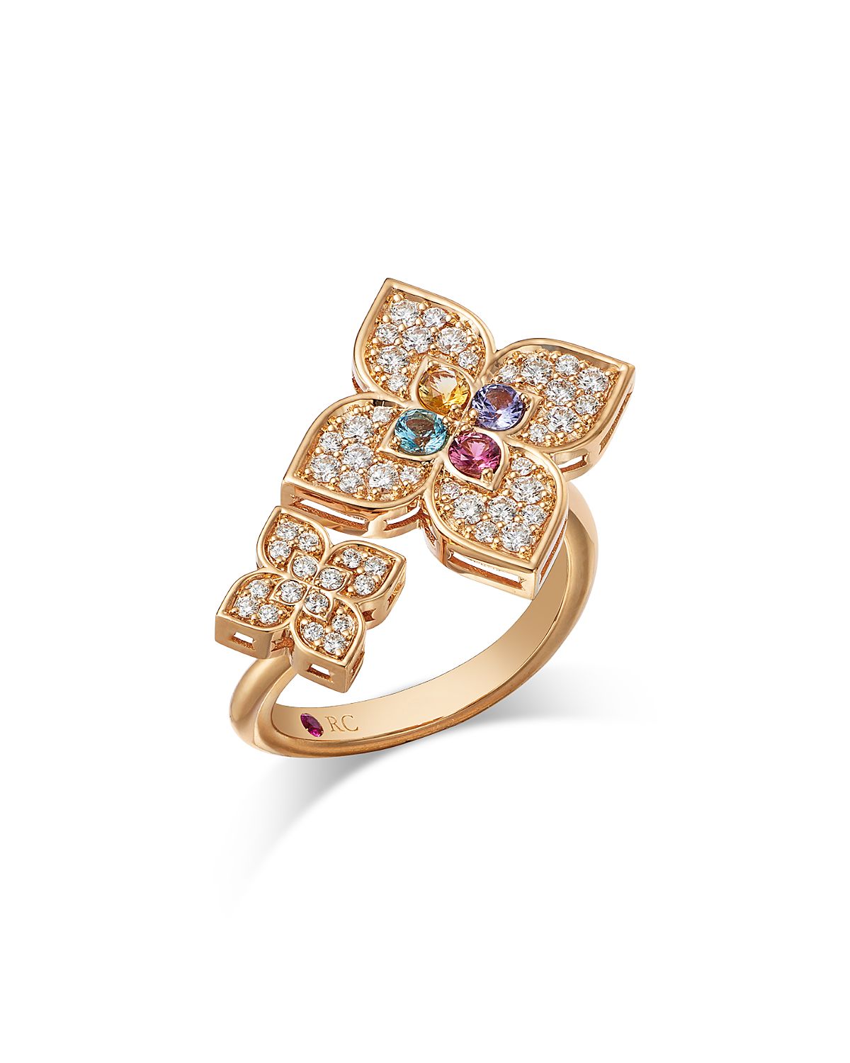 Roberto Coin 18K Yellow Gold Venetian Princess Carnival Multi Gemstone & Diamond Double Flower Ring