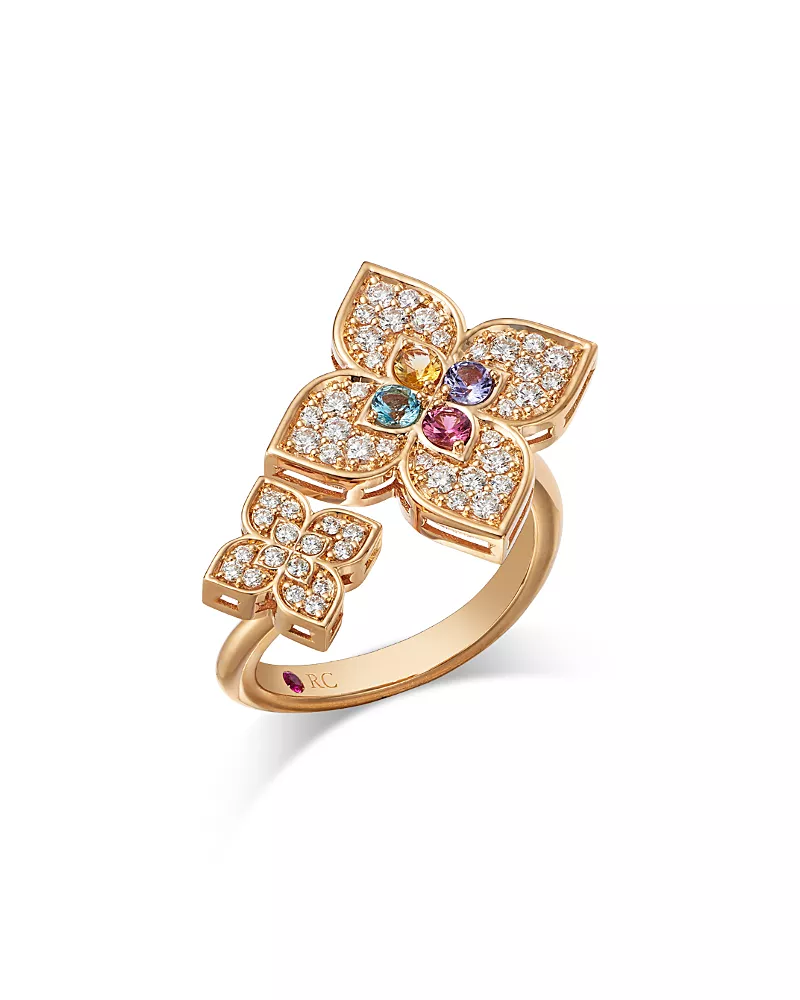 Roberto Coin 18K Yellow Gold Venetian Princess Carnival Multi Gemstone & Diamond Double Flower Ring