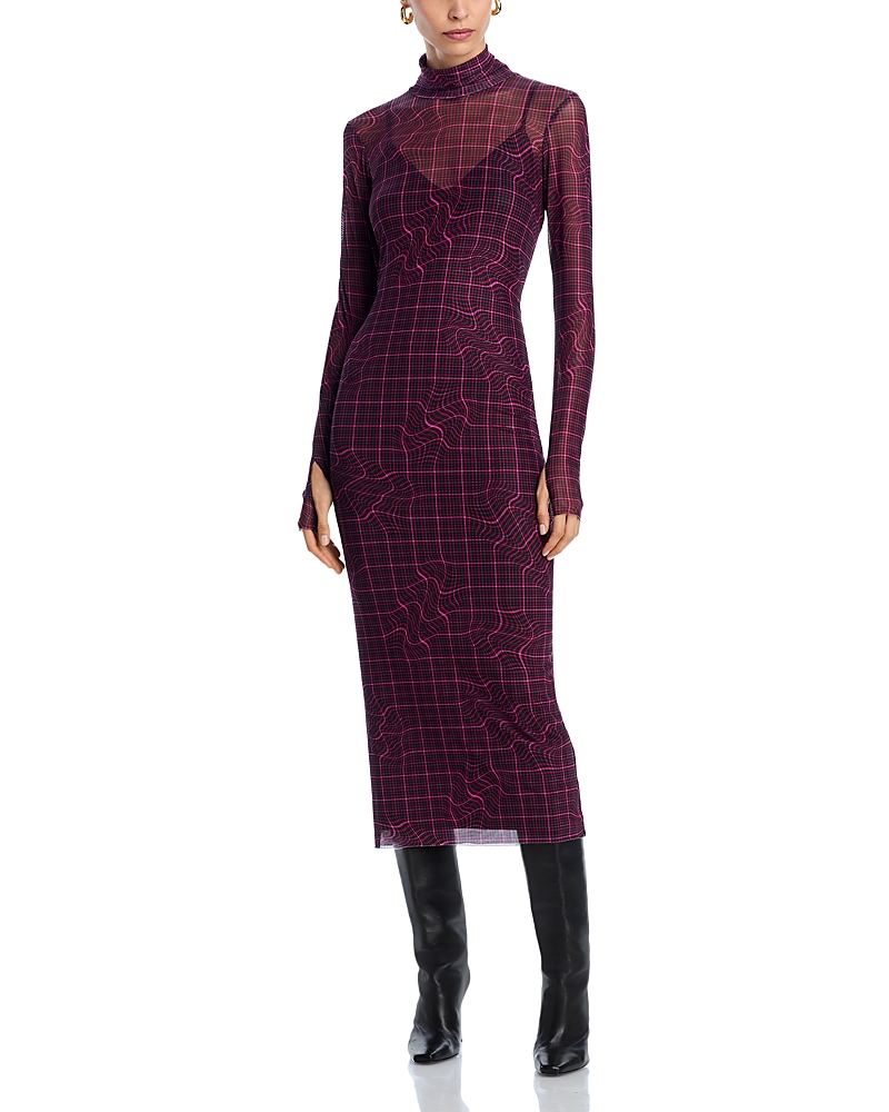 AFRM SHAILENE TURTLENECK LONG SLEEVED MESH DRESS