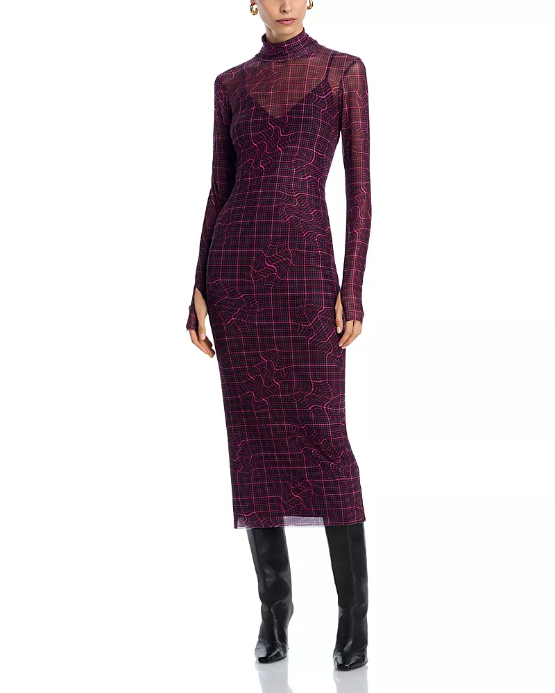 Afrm Shailene Turtleneck Long Sleeved Mesh Dress