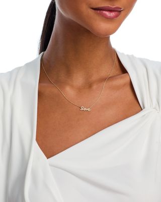 14K Yellow Gold Diamond Love Script Pendant Necklace, 18"