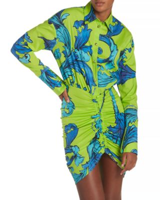 Versace Jeans Couture - Printed Button Front Ruched Mini Dress