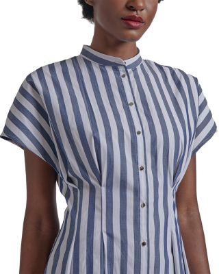 Stand Collar Button Front Midi Dress