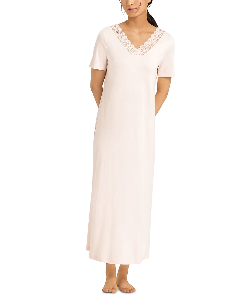 Shop Hanro Moments Short Sleeve Long Gown In Crystal Pink