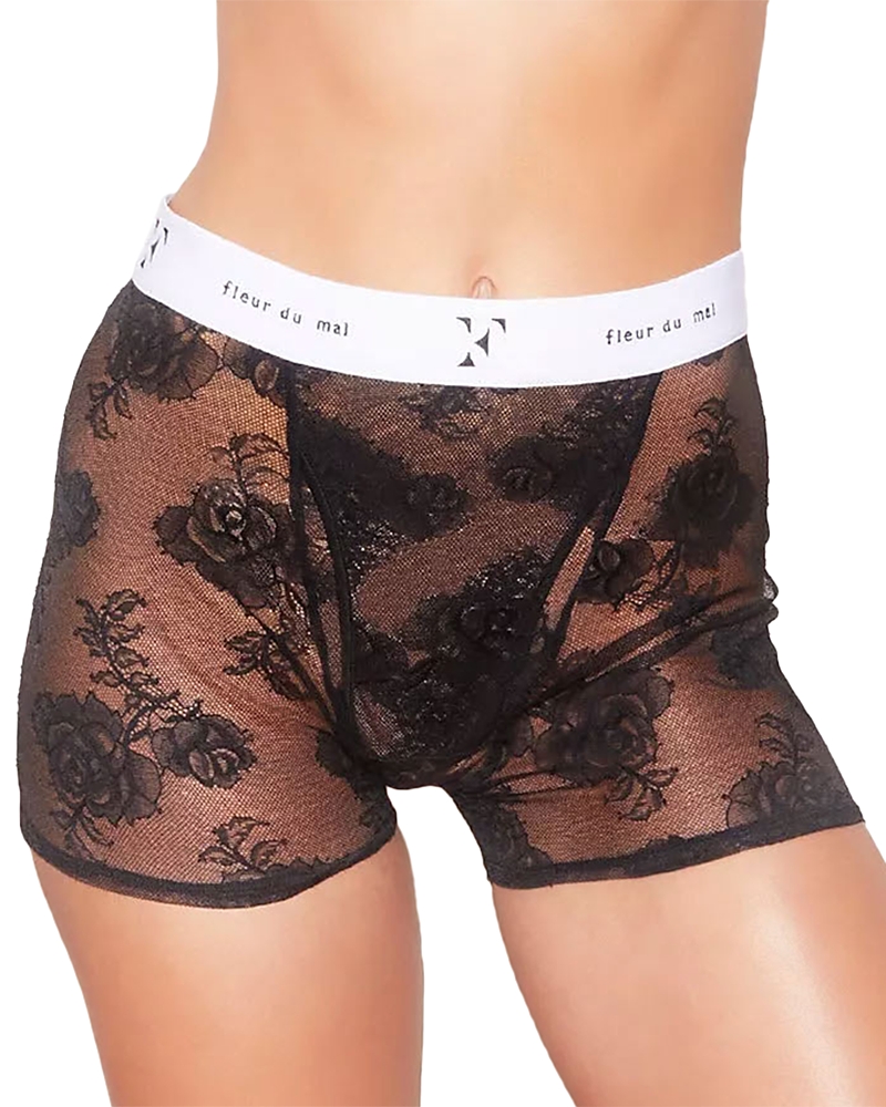 Fleur Du Mal Bouquet Lace Boxer Brief In Black