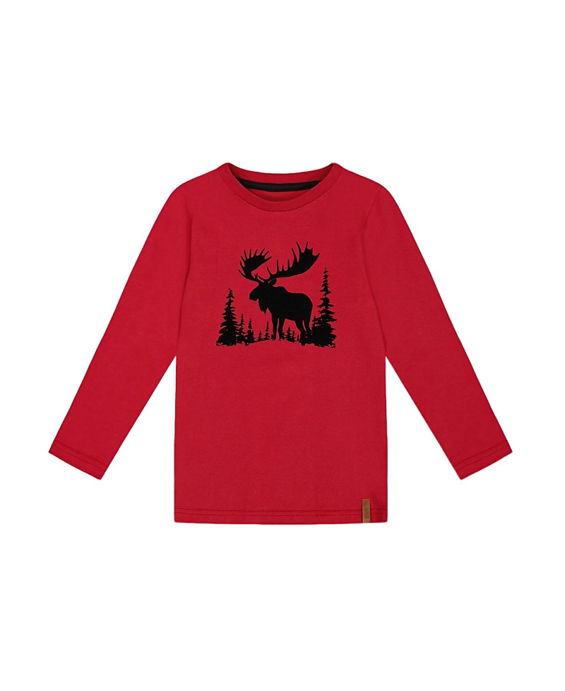 Deux Par Deux Boys' T-shirt Red With Moose Print - Baby In Jester Red
