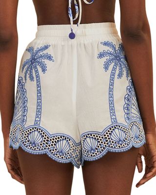 Blue Palm Trees Embroidered Shorts