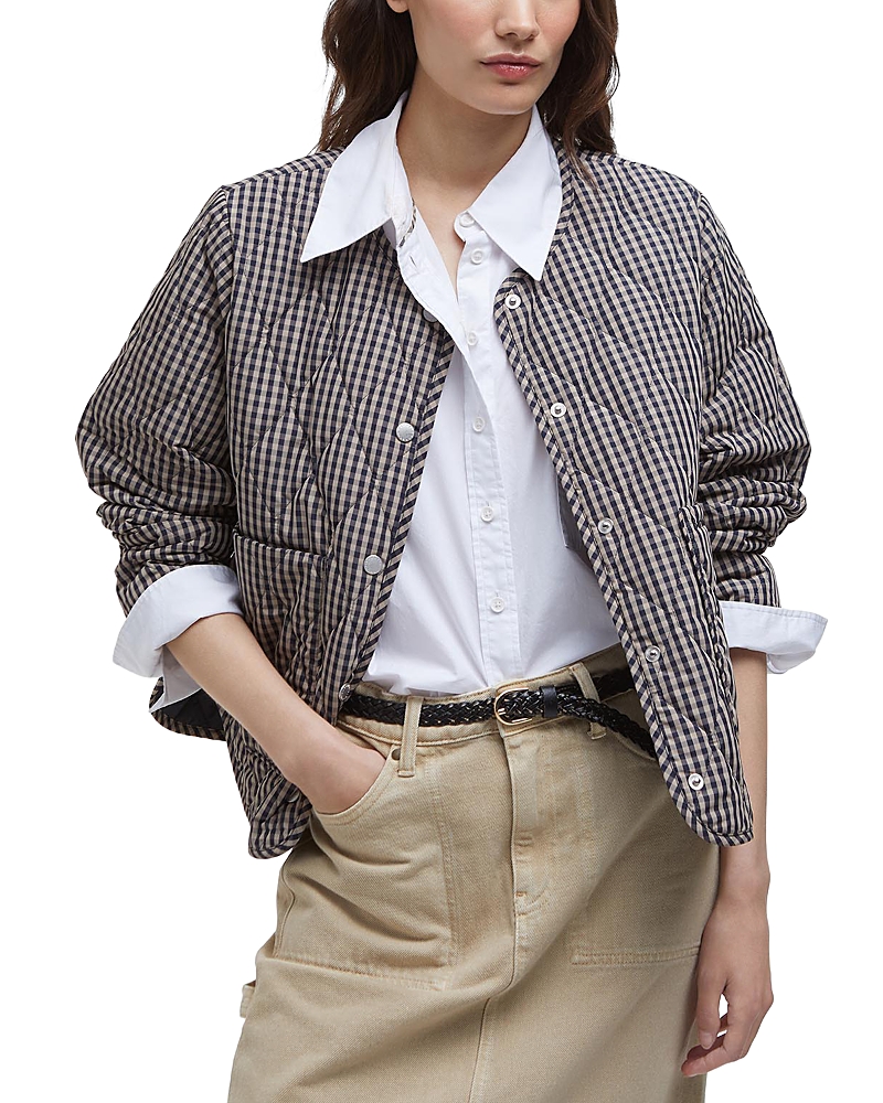 Barbour Check Monroe Quilt Jacket In Navy/sand Gingam