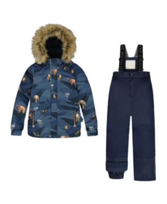 Deux par Deux - Boys' Two Piece Snowsuit Navy Printed Mountains Animals - Little Kid, Big Kid