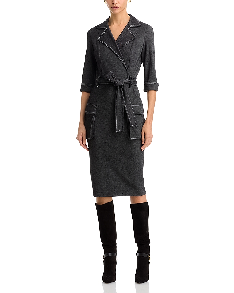 Black Halo Iria Tie Belt Denim Sheath Dress In Denim Daze