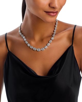 Diamond Oval Mosaic Tennis Necklace in 14K White Gold, 10.0 tcw