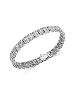 Bloomingdale's Fine Collection - Diamond Baguette & Round Cluster Tennis Bracelet in 18K White Gold, 7.50 ct. t.w.