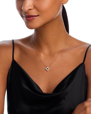 18K Rose Gold Venetian Princess Carnival Blue Topaz & Diamond Flower Pendant Necklace, 16-17"