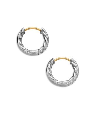 Sculpted Cable Huggie Hoop Earrings in Sterling Silver with Diamonds