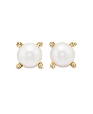 18K Yellow Gold Solari Stud Earrings with Cultured Freshwater Pearls & Diamonds