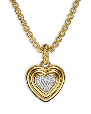 David Yurman - Puffy Heart Amulet in 18K Yellow Gold with Diamonds, 17mm
