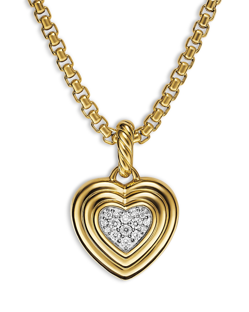 David Yurman Puffy Heart Amulet in 18K Yellow Gold with Diamonds, 17mm · OS