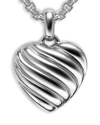 Sculpted Cable Heart Locket in Sterling Silver, 23mm