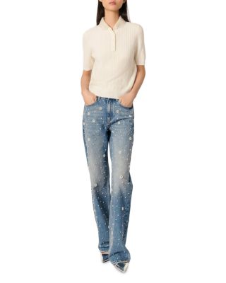 Jewelry Collar Knit Polo Sweater