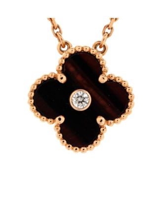 Pre-Owned Van Cleef & Arpels Vintage Alhambra Pendant Necklace 18K Rose Gold and Tiger Eye with Diamond