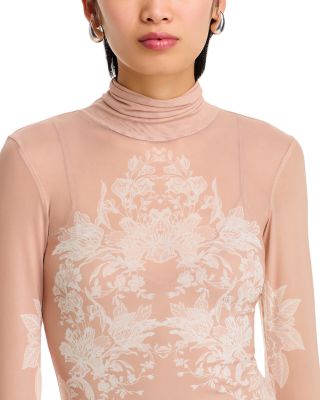 afrm shailene turtleneck midi dress AFRM Shailene Watercolor Print Mesh Turtleneck Long Sleeve Midi Dress